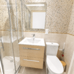 Petite salle de bain moderne avec douche et WC